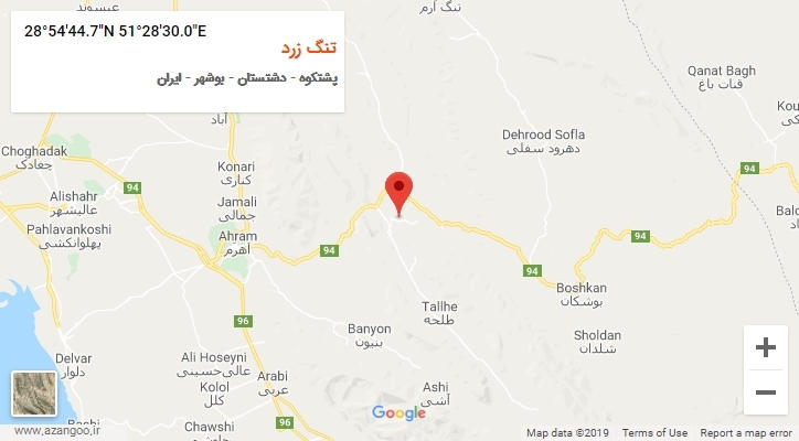 روستای تنگ زرد بر روی نقشه