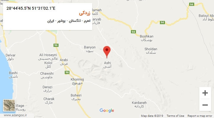 روستای زردکی بر روی نقشه