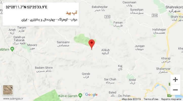 روستای آب بید بر روی نقشه