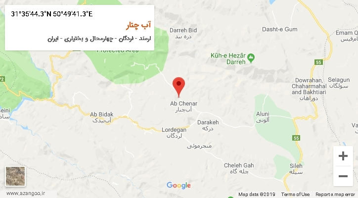 روستای آب چنار بر روی نقشه