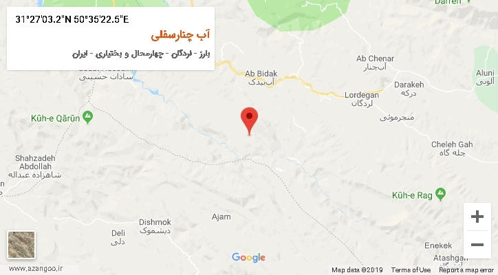روستای آب چنارسفلی بر روی نقشه