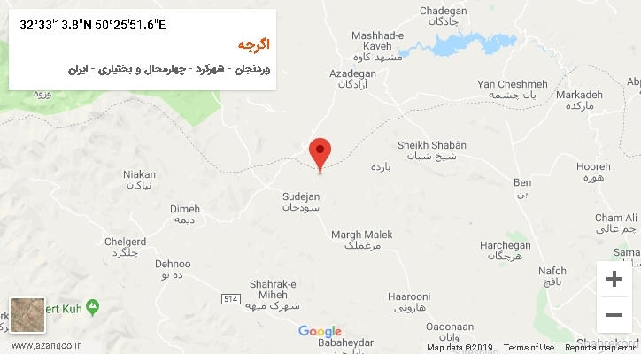 روستای اگرجه بر روی نقشه