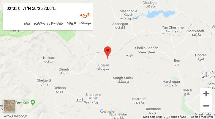 روستای اگرجه بر روی نقشه