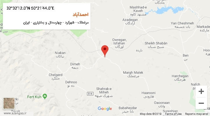 روستای احمدآباد بر روی نقشه