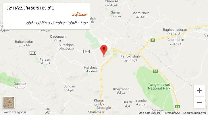روستای احمدآباد بر روی نقشه