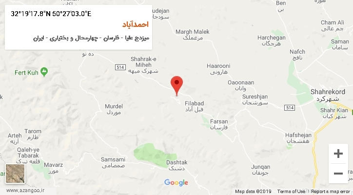 روستای احمدآباد بر روی نقشه