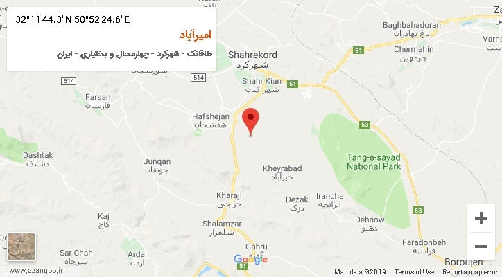 روستای امیرآباد بر روی نقشه
