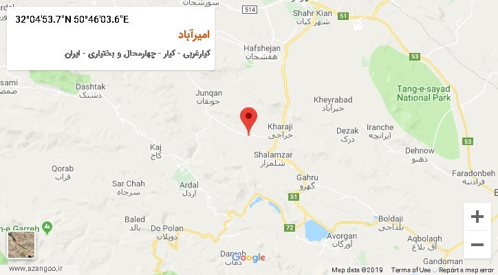 روستای امیرآباد بر روی نقشه