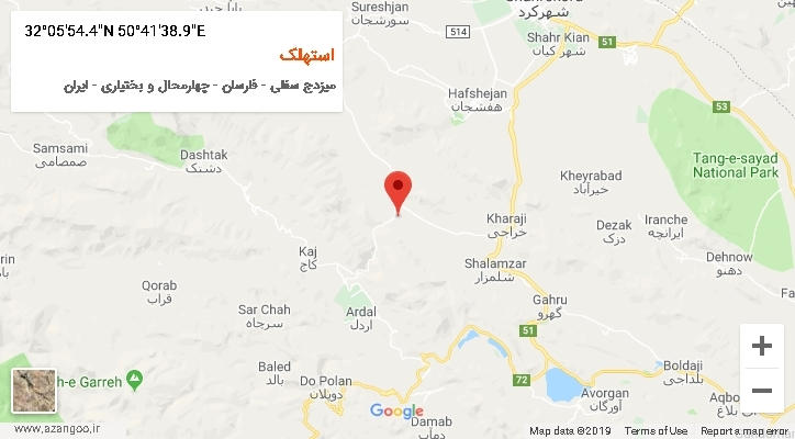 روستای استهلک بر روی نقشه