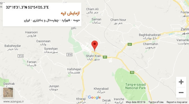 روستای ازمایش تپه بر روی نقشه