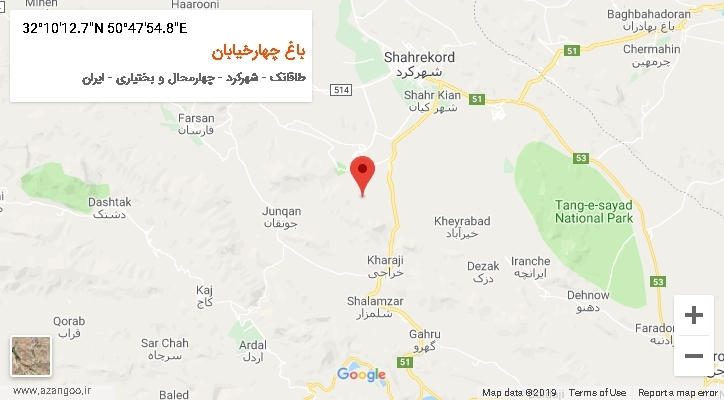 روستای باغ چهارخیابان بر روی نقشه