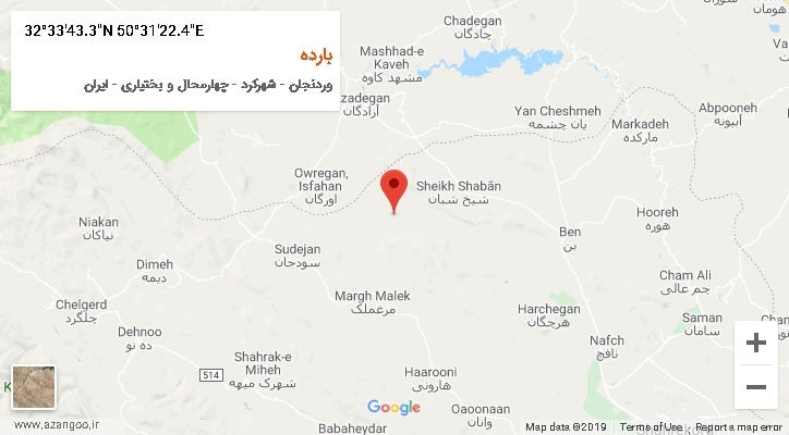 روستای بارده بر روی نقشه