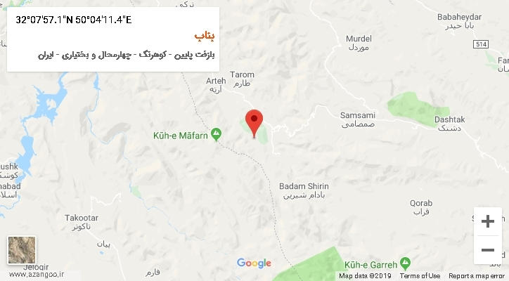 روستای بناب بر روی نقشه