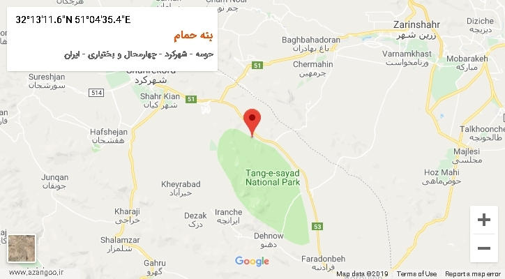روستای بنه حمام بر روی نقشه