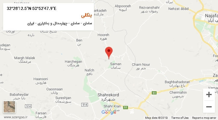 روستای بنکلی بر روی نقشه
