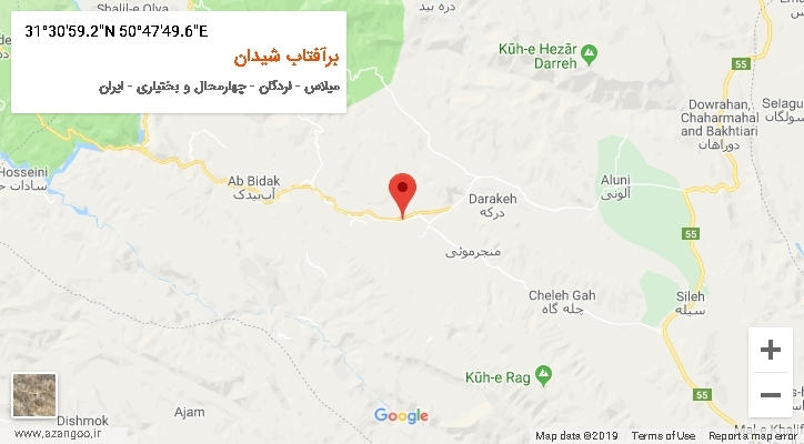 روستای برآفتاب شیدان بر روی نقشه