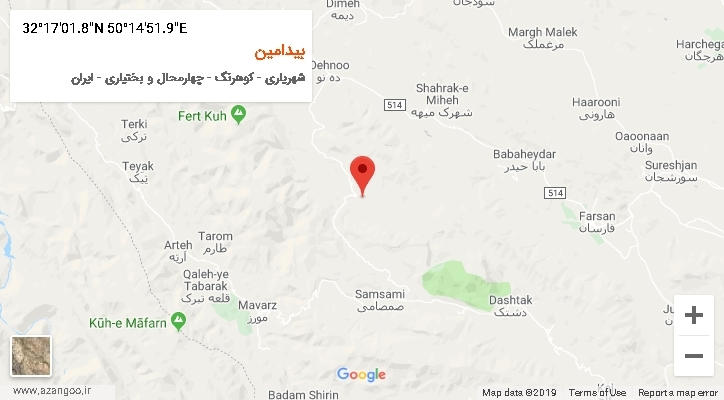 روستای بیدامین بر روی نقشه