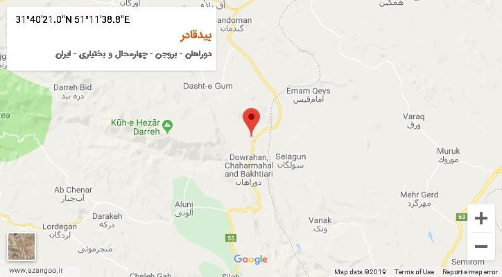 روستای بیدقادر بر روی نقشه