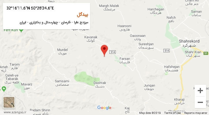 روستای بیدگل بر روی نقشه