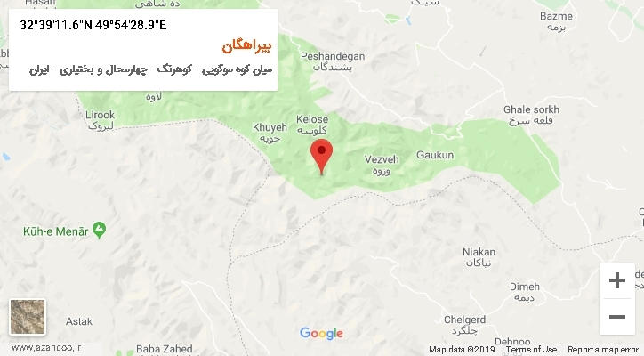 روستای بیراهگان بر روی نقشه