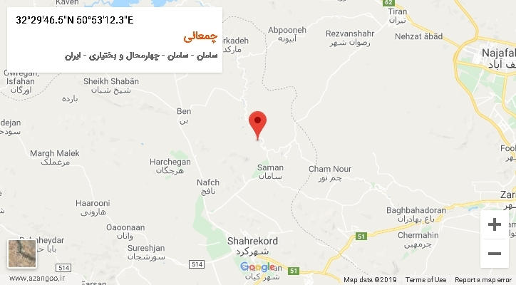 روستای چمعالی بر روی نقشه