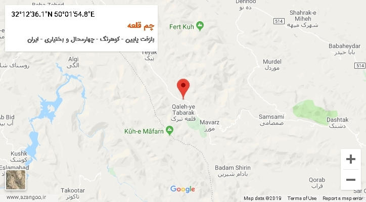 روستای چم قلعه بر روی نقشه