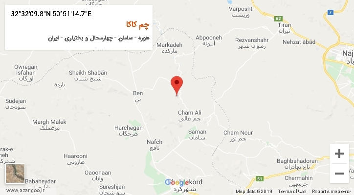 روستای چم کاکا بر روی نقشه