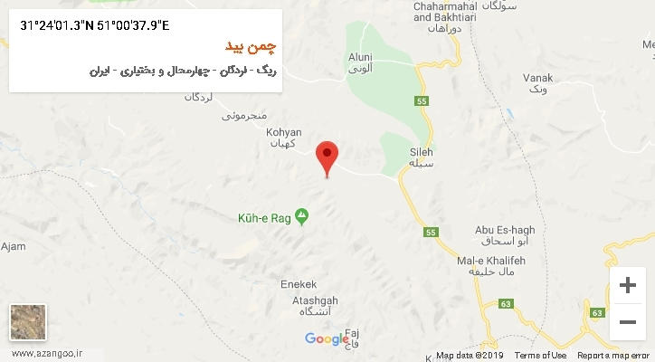 روستای چمن بید بر روی نقشه