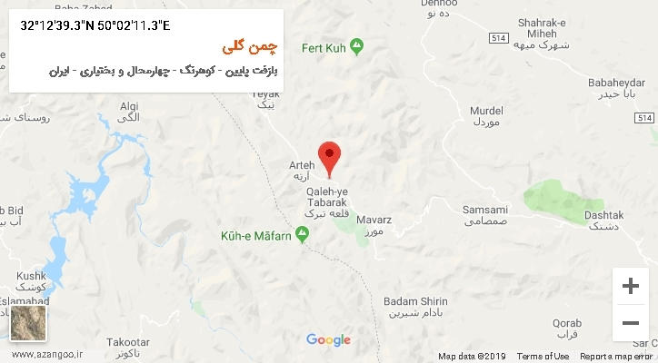 روستای چمن گلی بر روی نقشه