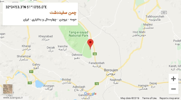 روستای چمن سفیددشت بر روی نقشه
