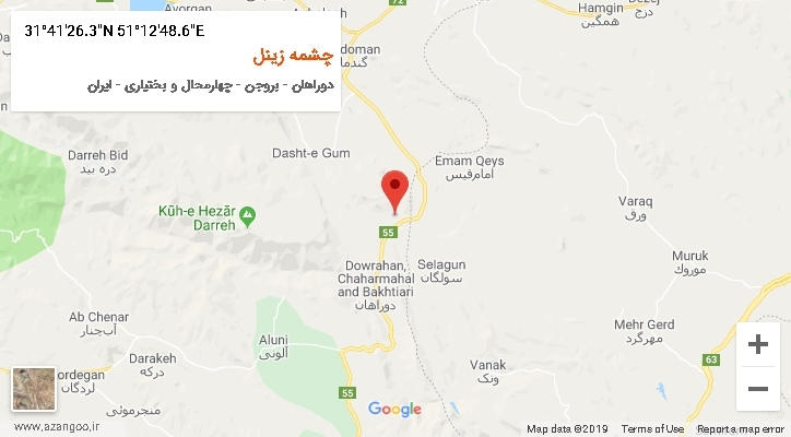 روستای چشمه زینل بر روی نقشه