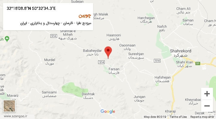 روستای چوبین بر روی نقشه