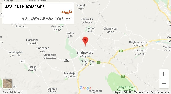 روستای داربیده بر روی نقشه