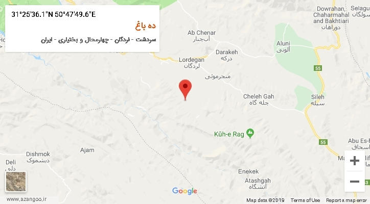 روستای ده باغ بر روی نقشه