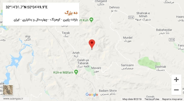 روستای ده بزرگ بر روی نقشه