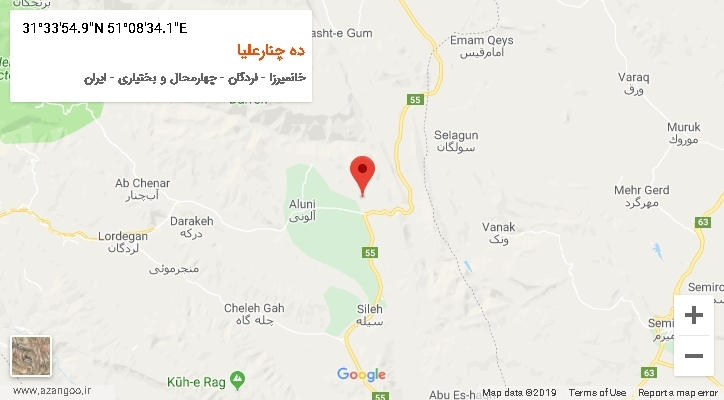 روستای ده چنارعلیا بر روی نقشه