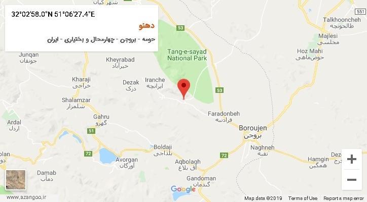 روستای دهنو بر روی نقشه
