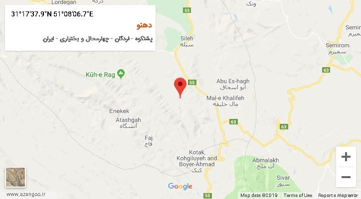 روستای دهنو بر روی نقشه