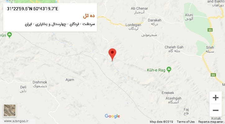 روستای ده تل بر روی نقشه
