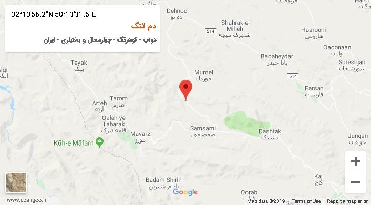 روستای دم تنگ بر روی نقشه