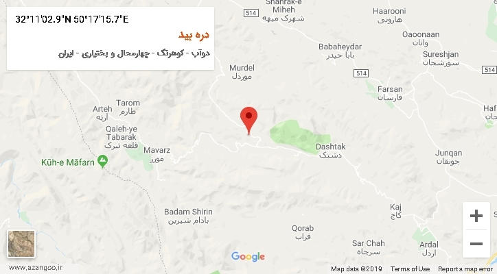 روستای دره بید بر روی نقشه