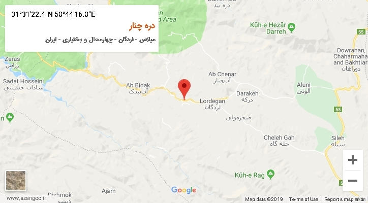 روستای دره چنار بر روی نقشه