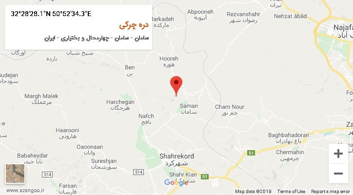 روستای دره چرکی بر روی نقشه