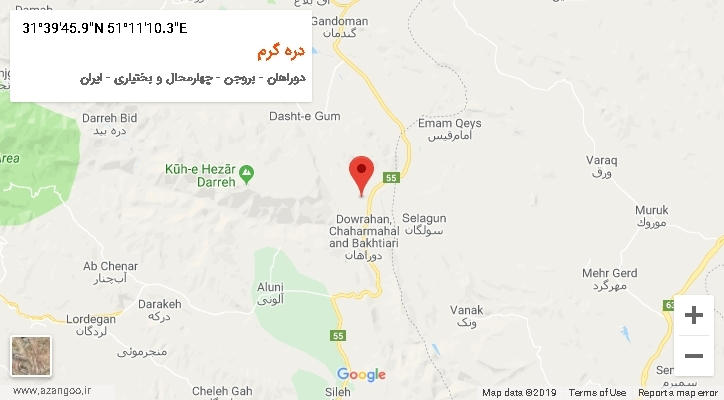 روستای دره گرم بر روی نقشه