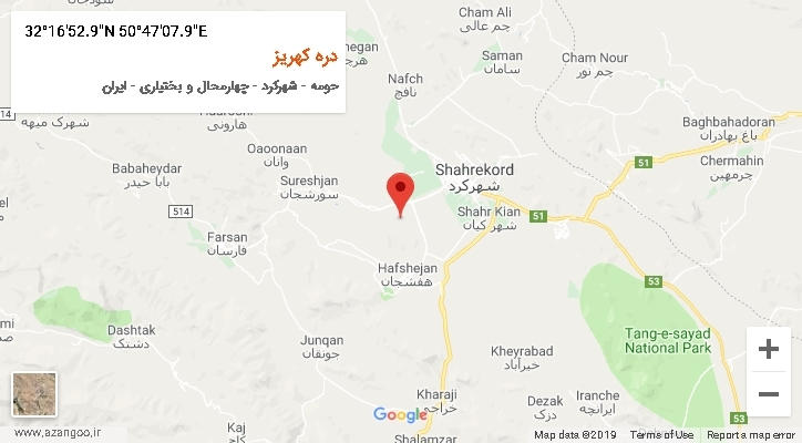 روستای دره کهریز بر روی نقشه