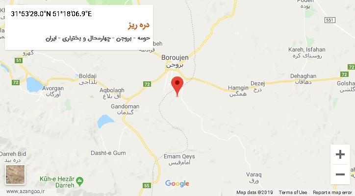 روستای دره ریز بر روی نقشه
