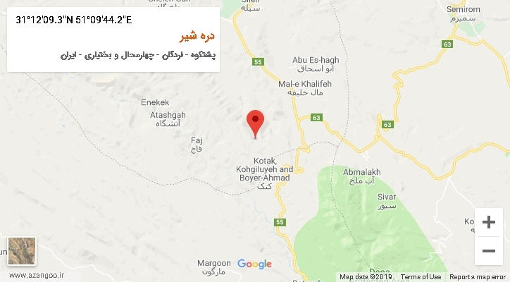 روستای دره شیر بر روی نقشه