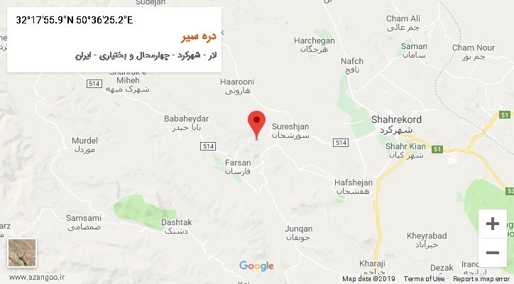 روستای دره سیر بر روی نقشه