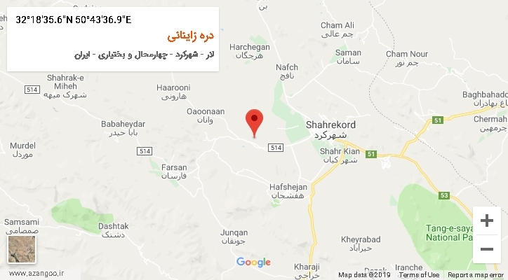 روستای دره زاینانی بر روی نقشه