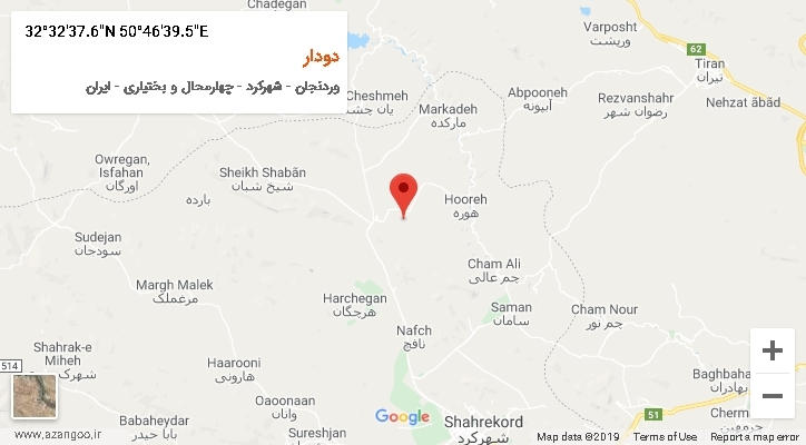 روستای دودار بر روی نقشه